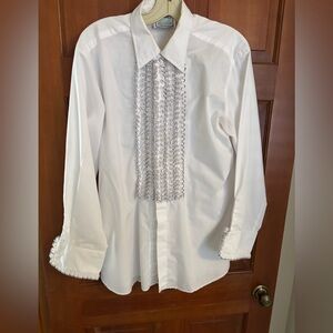HBARC vintage western White Dress Shirt with Ruffles. Made in the USA.